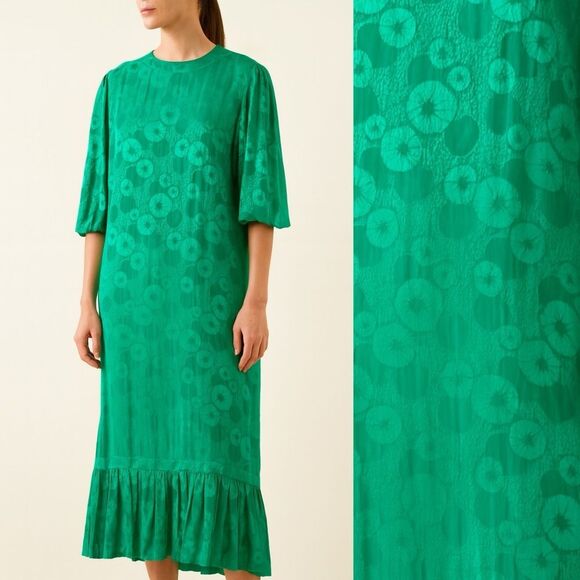 LOUIS FERAUD x Neiman Marcus Green Floral Print Pleated Hem Midi Dress S… - Picture 1 of 7